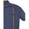 Chemise rockabilly navy bleu marine col ouvert surpiqures beiges elegant