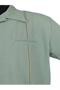 Chemise rockabilly light teal turquoise pale col ouvert manches courtes retro