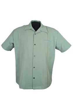 Chemise bowling Retro Ricky light teal surpiqures contrastantes poche vintage