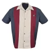 Chemise bowling homme Atomic broderie rayures verticales beige bordeaux gris