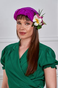 Barrette fleurs tropicales frangipane orchidee fuchsia turban pin-up tiki