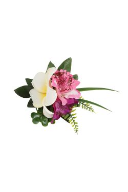 Accessoire cheveux fleurs exotiques hawaiennes fuchsia blanc vert vintage