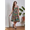 Robe Tropicale Navy Hibiscus Monstera Bretelles Bustier Ceinture Jupe Swing