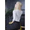 Gilet court ivoire maille ajouree point fantaisie encolure ronde retro elegant