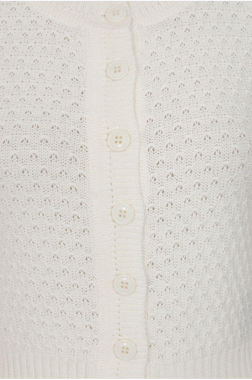 Gilet pin-up ivoire court tricot ajoure boutons central coton polyvalent