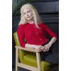 Cardigan court rouge tricot ajoure manches 3/4 boutons vintage pin-up coton