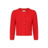 Cardigan vintage rouge tricot fantaisie ajoure coton manches trois-quarts