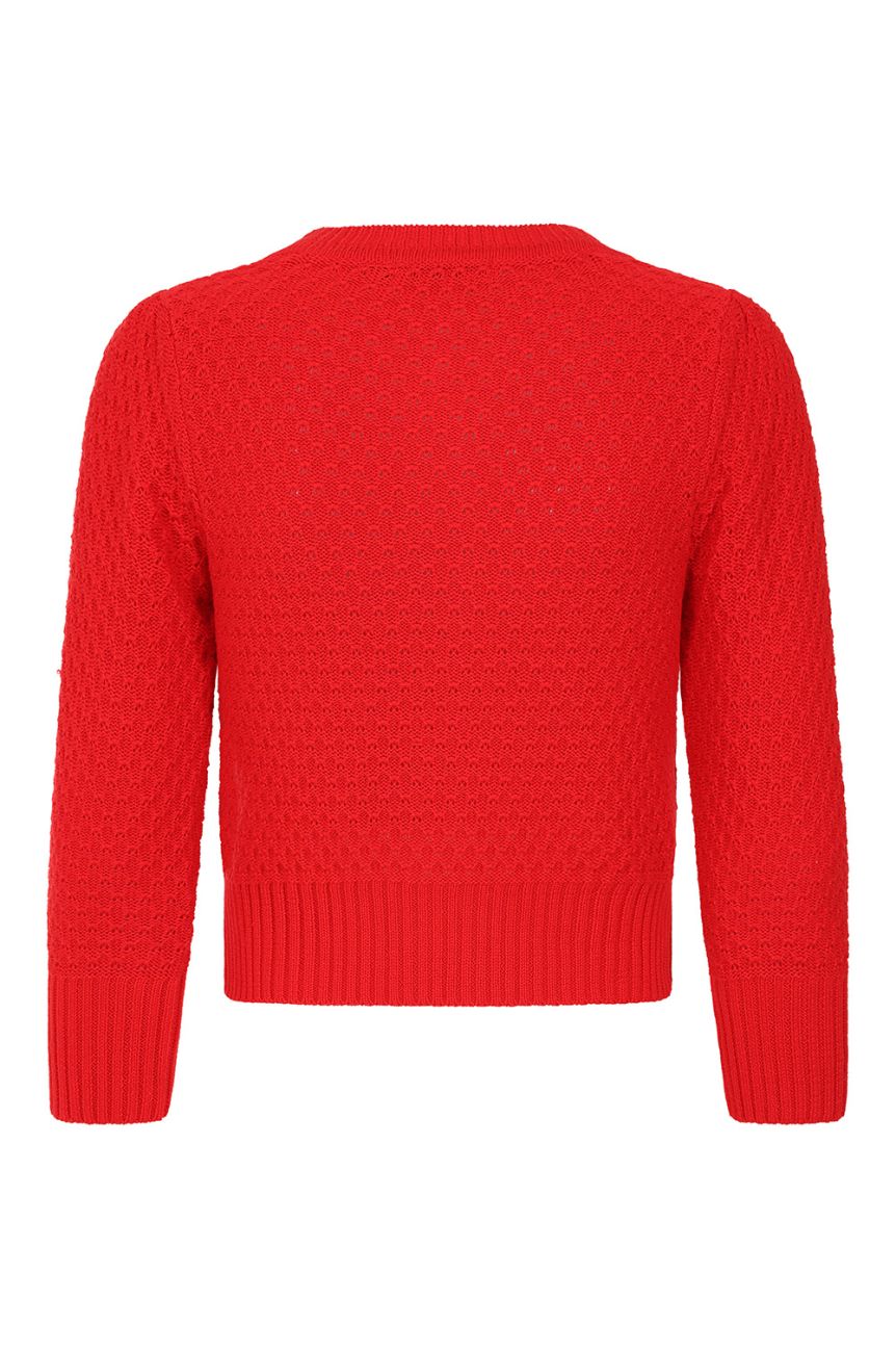 Gilet pin-up rouge court tricot ajoure boutons central coton statement