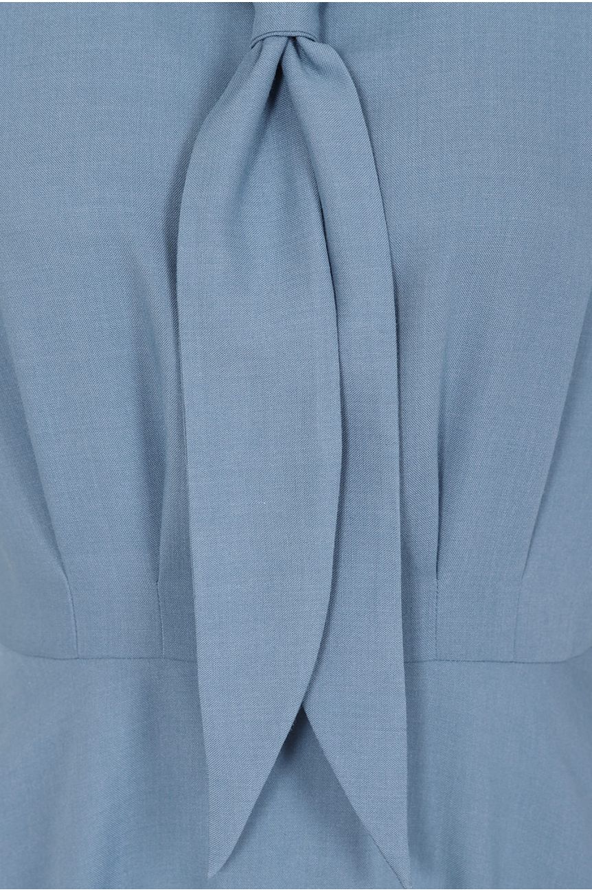 Robe vintage bleu ciel noeud lavalliere corsage ajuste midi pin-up retro