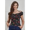 Top noir cerises rouges noeuds epaules denudees manches bouffantes pin-up