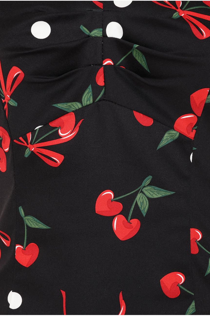 Top vintage noir cherry print epaules denudees bustier rockabilly annees 50