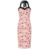 Robe pin-up Vegas rose crayon ajustee bustier col noir elegant vintage