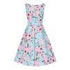 Robe swing bleu ciel jardin printanier fleurs roses bretelles pin-up retro