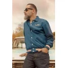 Veste rockabilly homme bleu pétrole Rumble59, col cubain, broderie cursive et boutons-pression dorés, style années 50