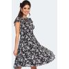 Robe noir et blanc floral manches volantees jupe evasee retro elegant
