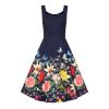 Robe vintage navy jardin enchante fleurs papillons bretelles jupe circle