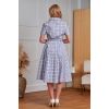 Robe gingham bleu blanc petites cerises rouges col chemise pin-up retro
