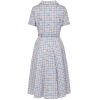 Robe chemise vintage bleu gingham cerises rouges ceinture elegant pin-up