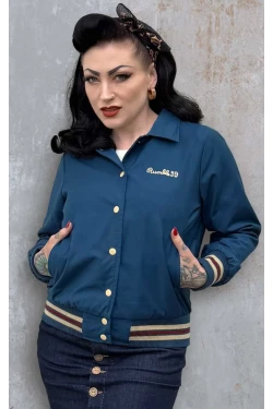 Veste college femme broderie rockabilly bandes cote tricolores vintage