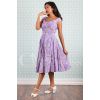 Robe Miss Candyfloss Visflo viscose fleurie lilas, silhouette pin-up années 50 vue de trois quarts