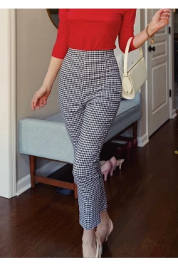 Pantalon gingham noir blanc taille haute crayon capri vintage pin-up