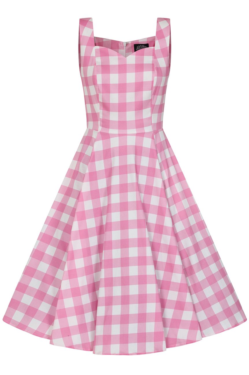 Robe pin-up vichy rose blanc en mouvement jupe circulaire swing champetre vintage 50s
