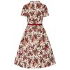 Dos robe ecrue roses automnales swing col chemise manches courtes Hearts and Roses retro
