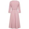 Dos robe rose poudre tweed manches 3/4 boutons poignets ceinture fine Banned retro chic