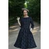 Robe vintage carreaux marine fin blanc vert swing col bateau ceinture style annees 50