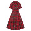 Robe chemise carreaux ecossais rouge swing ceinture doree style vintage alternatif Banned