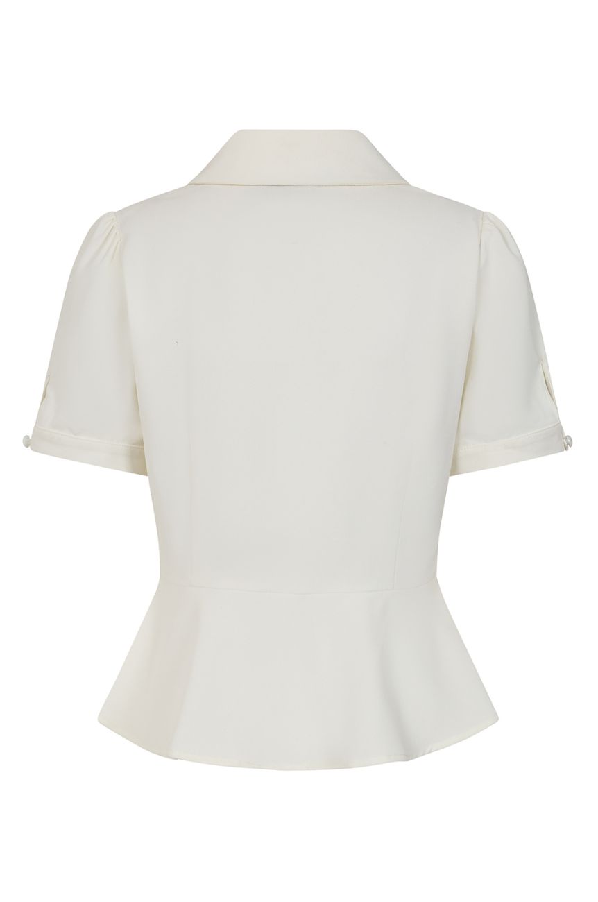 Dos blouse ivoire peplum manches bouffantes col Claudine Banned style retro vintage