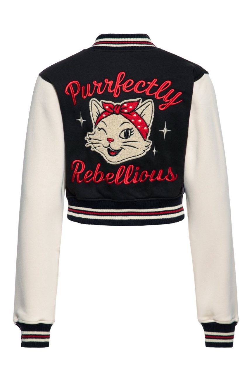 Dos veste college noire ecru broderie Purrfectly Rebellious chatte bandana etoiles retro
