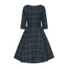 Robe elegance Black Watch tartan vert marine swing jupon blanc visible Hearts Roses chic