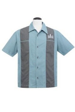 Chemise rockabilly tiki bleue